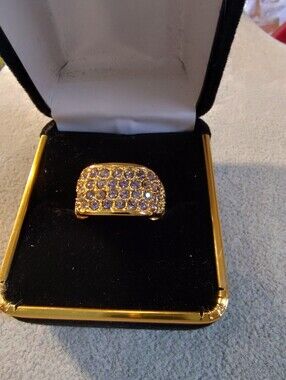 Elizabeth Taylor For Avon Gold-Tone Dome Ring with Pave Blue Crystals, Size 7